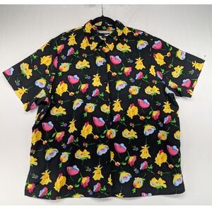 Notations Woman Black Floral Button Down Short Sleeve Blouse Shirt Plus Size 1X